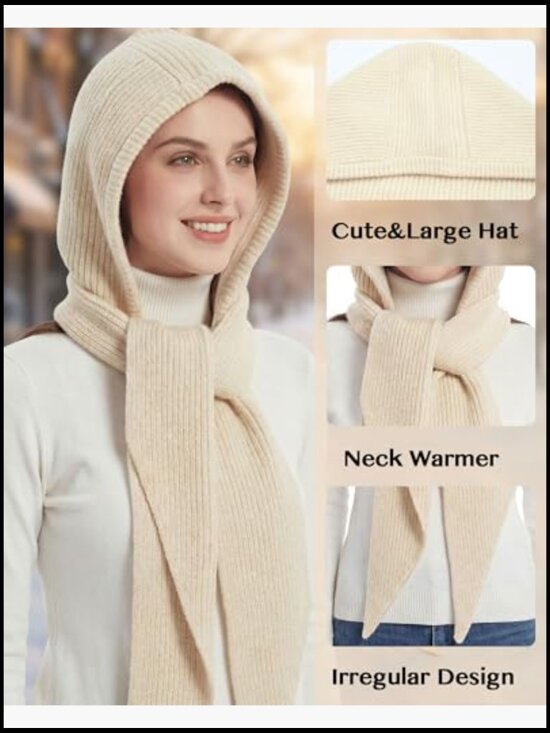 2 in 1 Hooded Scarf Knitted Balaclava Hat Winter Neck Warmer main image 5